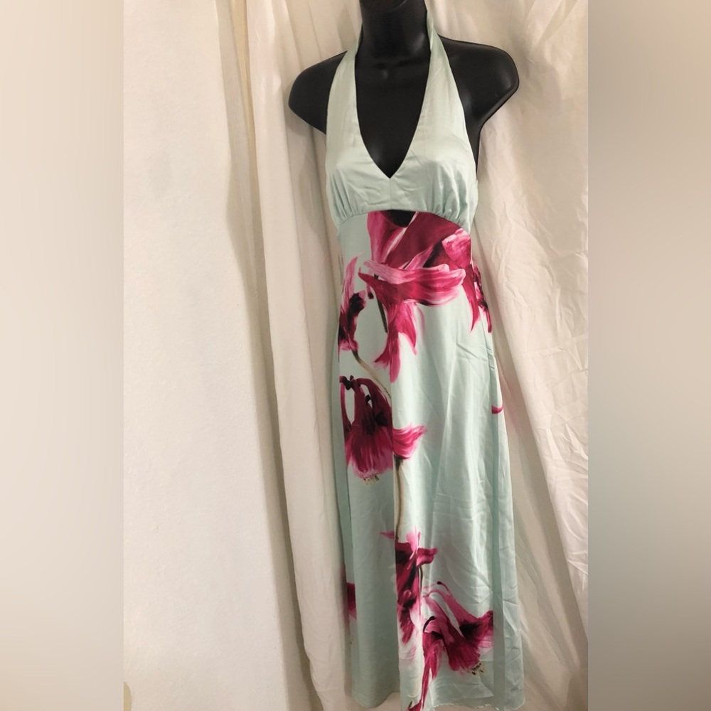 Sincerely Jules blue or mint oversized pink florals halter maxi dress size small
